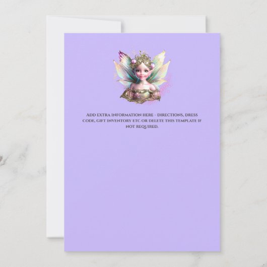 妖精のお洒落魔法の女の子の虹色の紫 招待状 (裏面)
