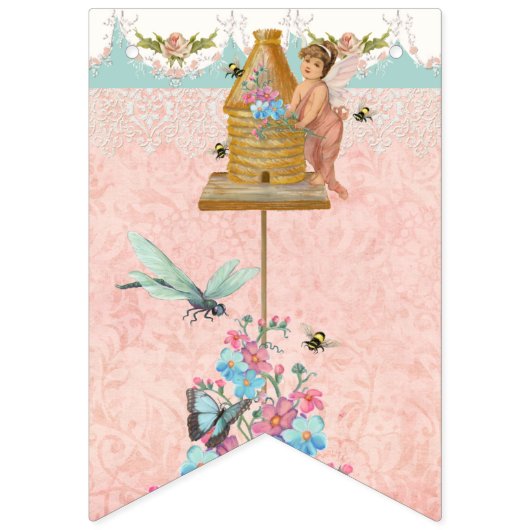 妖精のお茶会のかわいい女の子のベビーの名前のパーティーの装飾 バンティングフラッグ (第1の旗)