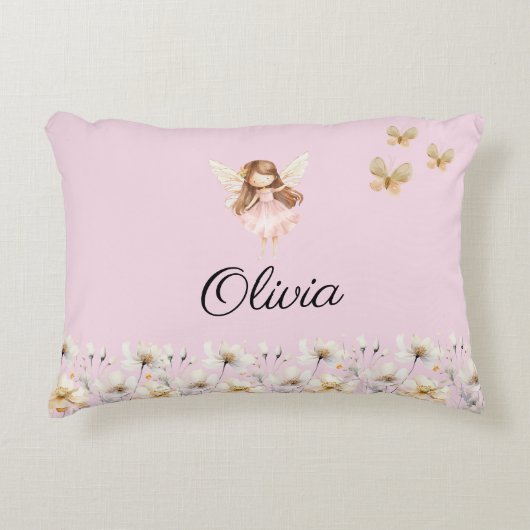 妖精のかわいいガーデン魔法の名パーソナライズされた前 アクセントクッション (正面)