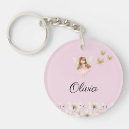 妖精のかわいいガーデン魔法の名パーソナライズされた前 キーホルダー
