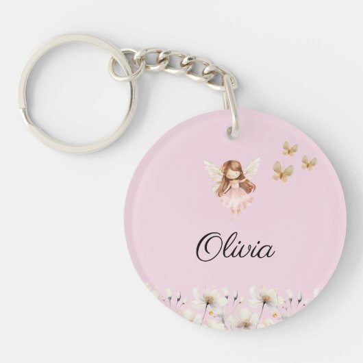 妖精のかわいいガーデン魔法の名パーソナライズされた前 キーホルダー (正面)