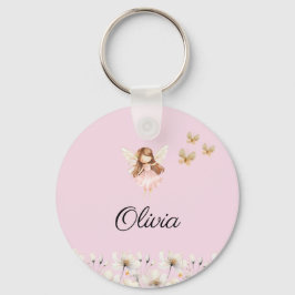 妖精のかわいいガーデン魔法の名パーソナライズされた前 キーホルダー