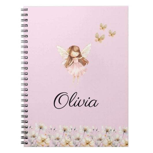妖精のかわいいガーデン魔法の名パーソナライズされた前 ノートブック (正面)