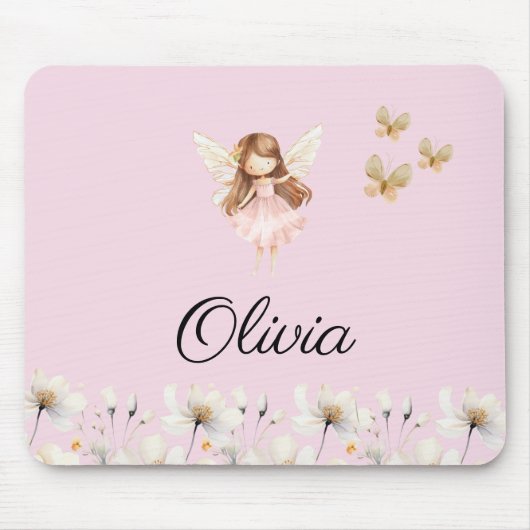 妖精のかわいいガーデン魔法の名パーソナライズされた前 マウスパッド (正面)