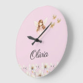 妖精のかわいいガーデン魔法の名パーソナライズされた前 ラージ壁時計 (傾斜)