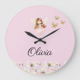 妖精のかわいいガーデン魔法の名パーソナライズされた前 ラージ壁時計