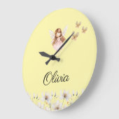 妖精のかわいいガーデン魔法の名パーソナライズされた前 ラージ壁時計 (傾斜)