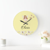 妖精のかわいいガーデン魔法の名パーソナライズされた前 ラージ壁時計 (ホーム)