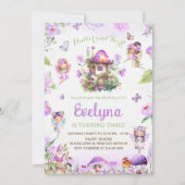 妖精のふわりと回るパープルの誕生日招待状 招待状 (正面)