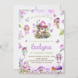 妖精のふわりと回るパープルの誕生日招待状 招待状
