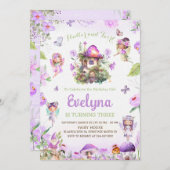妖精のふわりと回るパープルの誕生日招待状 招待状 (正面/裏面)