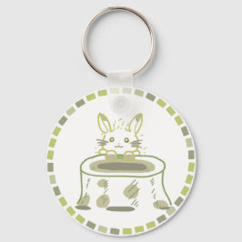 妖精のようなうさぎ&黄緑タイルデザイン キーホルダー