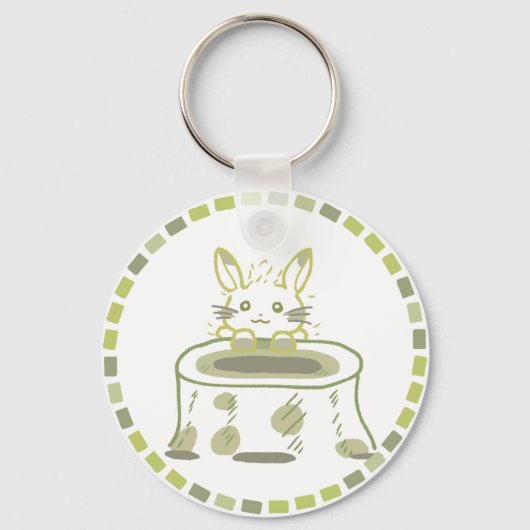 妖精のようなうさぎ&黄緑タイルデザイン キーホルダー (正面)