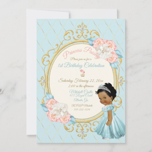 妖精のようなロイヤルプリンセス ピンクアクア ガール エスニック 招待状 (正面)