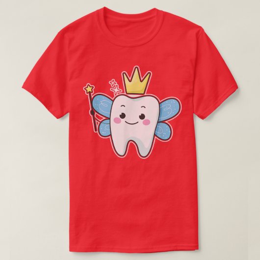 妖精のような翼を持つかわいい歯 Tシャツ (デザイン正面)