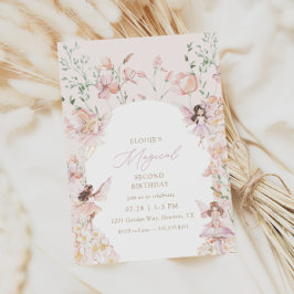 妖精のような魔法のピンクの花の乙女の誕生日 招待状