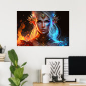 妖精のアイスファイアークイーンライトカラフルファンタジー ポスター (ホームオフィス)