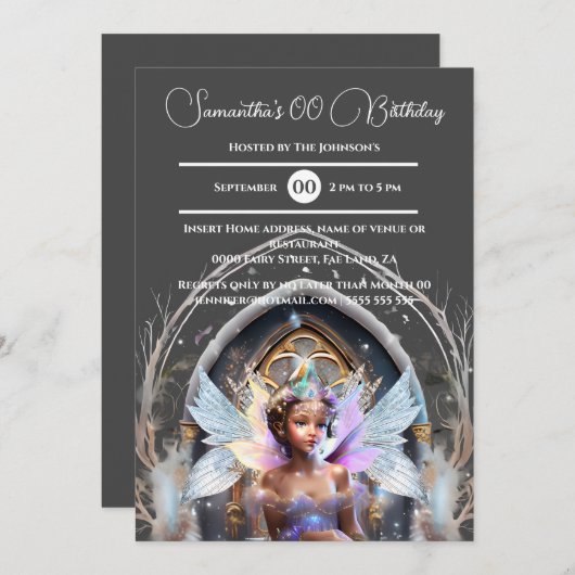 妖精のアイスプリンセスピンクグリッターウィングマジカルエイジ 招待状 (正面/裏面)