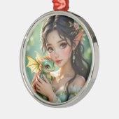 妖精のエルフとドラゴンのクリスマス メタルオーナメント (左)