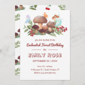 妖精のキノコ蝶の魔法の森の誕生日 招待状 (正面/裏面)