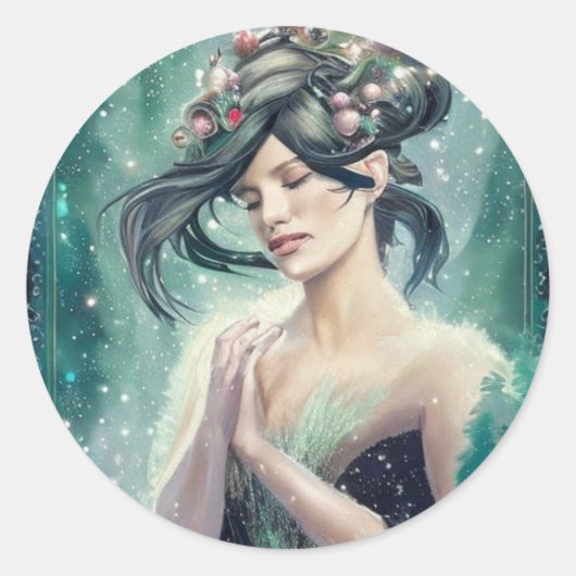 妖精のクリスマスステッカー ラウンドシール (正面)