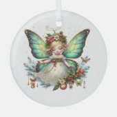 妖精のクリスマスバタフライ ガラスオーナメント (正面)