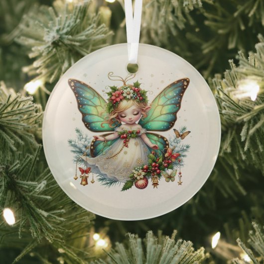 妖精のクリスマスバタフライ ガラスオーナメント (インサイチュ)