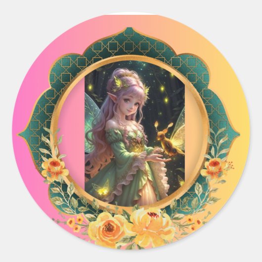 妖精のステッカー子供へギフト ラウンドシール (正面)