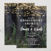 妖精のスパークル ライトが森でエンゲージ  招待状 (正面/裏面)