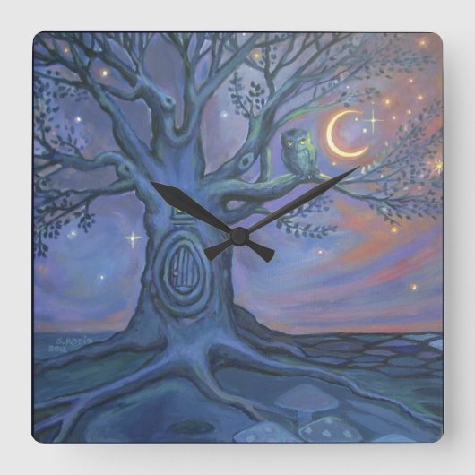 妖精のドアのメッセンジャー – アートクロック スクエア壁時計 (正面)