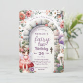 妖精のドア茶色の髪の妖精の最初の誕生日パーティー 招待状 (スタンド正面)