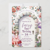 妖精のドア茶色の髪の妖精の最初の誕生日パーティー 招待状 (正面)