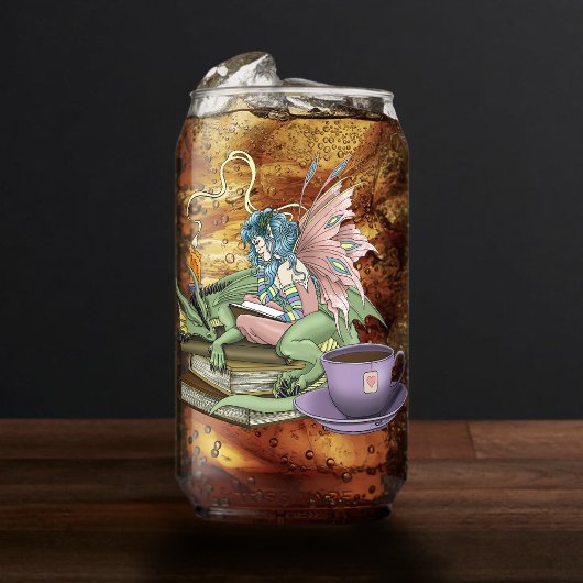 妖精のドラゴンと本の茶友達  ガラス缶