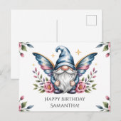 妖精のノームとバラのカスタムテキストデザイン シーズンポストカード (正面/裏面)