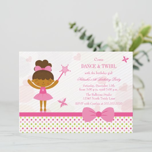 妖精のバレリーナの女の子の誕生日のパーティの招待状 招待状 (スタンド正面)