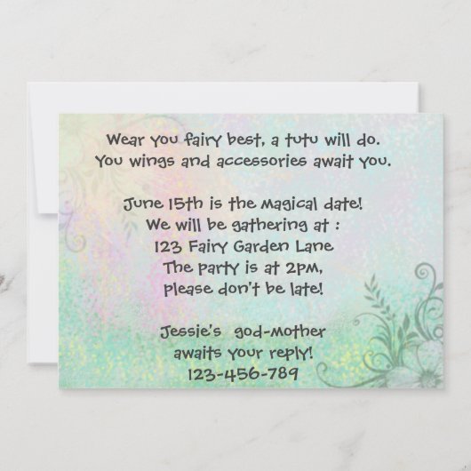 妖精のパーティの招待状 招待状 (裏面)