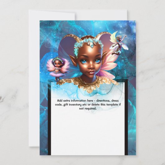 妖精のピクシーのメラニンの王女の魅惑的な女の子らしい女の子 招待状 (裏面)