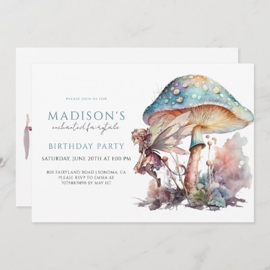 妖精のピクシー童話ガールズ誕生日パーティー 招待状 (正面/裏面)