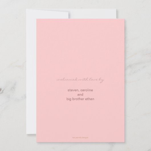 妖精のピンクの水玉模様の女の赤ちゃんの写真の発表 案内状 (裏面)