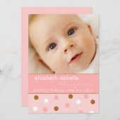 妖精のピンクの水玉模様の女の赤ちゃんの写真の発表 案内状 (正面/裏面)