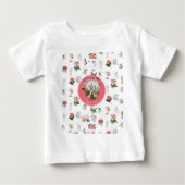 妖精のピンクの花のキノコの城のイニシャル ベビーTシャツ (正面)