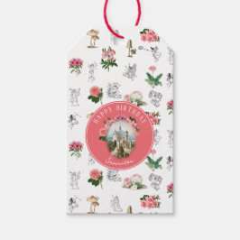 妖精のピンクの花のキノコの妖精の城の誕生日 ギフトタグ