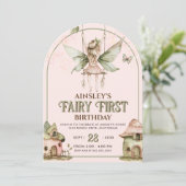 妖精のファーストカスタムフォトピンクセージ1歳の誕生日 招待状 (スタンド正面)
