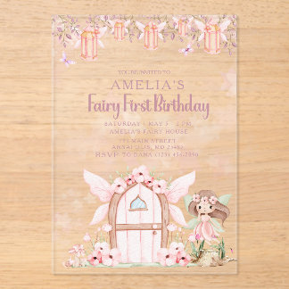 妖精のファーストガール1歳の誕生日パーティー オーダーメイド アクリル招待状