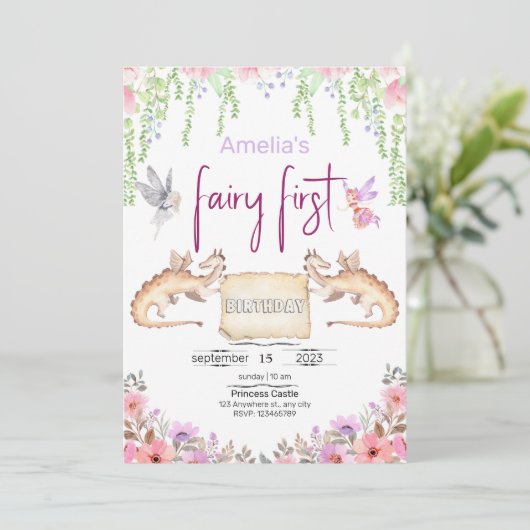 妖精のファーストバースデープリンセス フラワーミズマス 招待状 (スタンド正面)