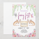 妖精のファーストバースデープリンセス フラワー ウォーターカラー 招待状 (正面/裏面)