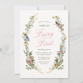 妖精のファースト ヴィンテージ フラワー バースデー 招待状 (正面)