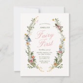 妖精のファースト ヴィンテージ フラワー バースデー 招待状 (正面)