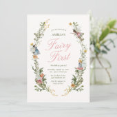 妖精のファースト ヴィンテージ フラワー バースデー 招待状 (スタンド正面)