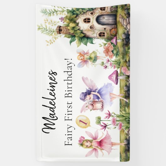 妖精のファースト 1歳の誕生日 エンチャンテッドガーデン 背景 横断幕 (縦)